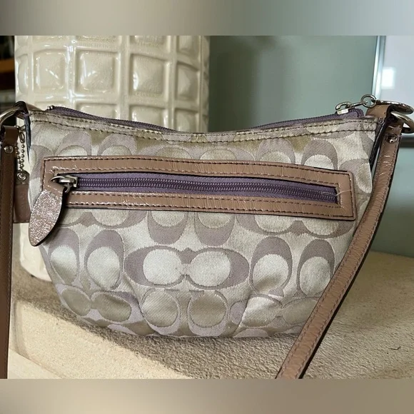 Coach Signature Satin Crossbody Purse Bag Lilac/Lilac Silver Half Moon Shaped - Picture 1 of 12